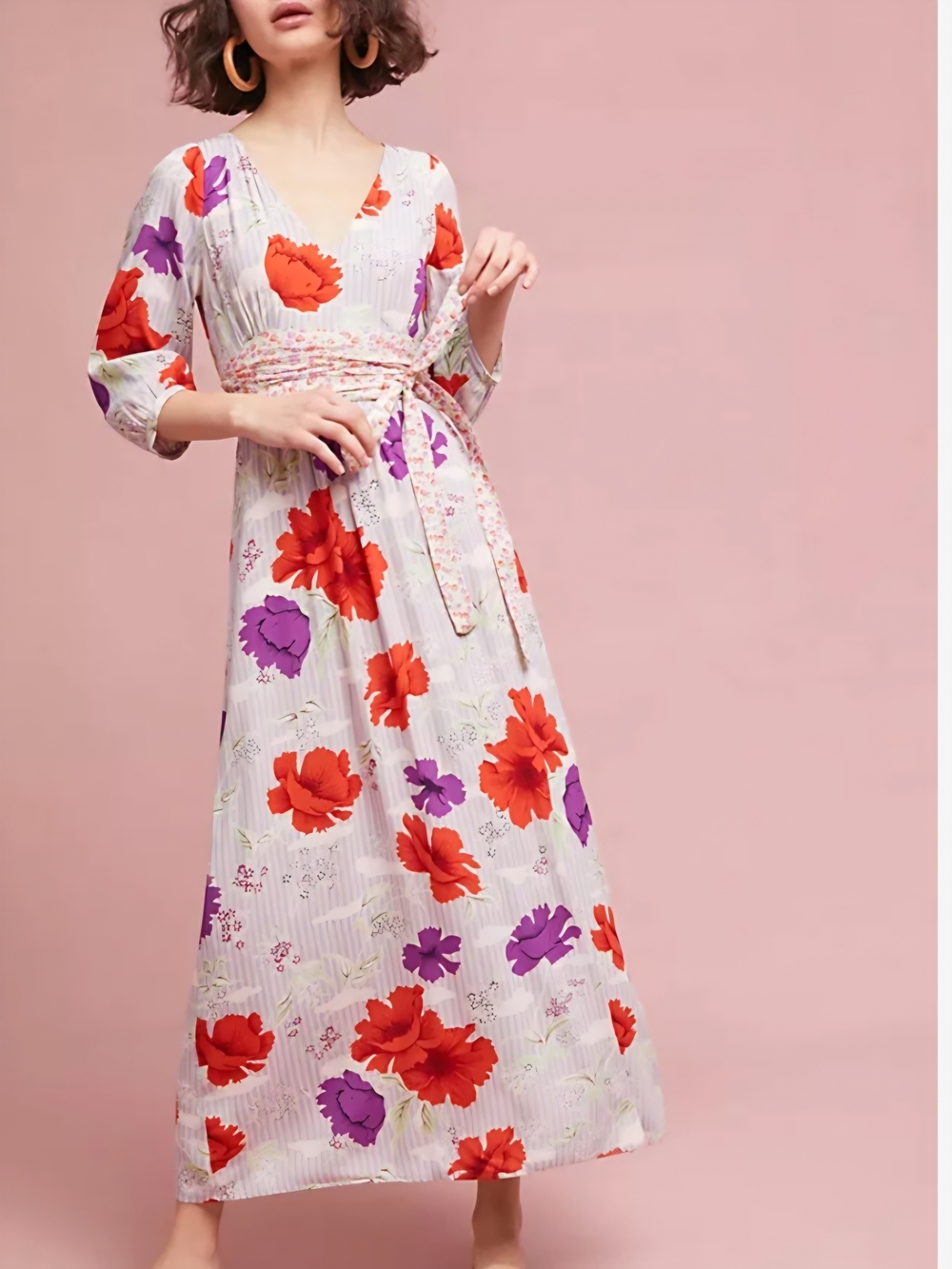 Anthropologie Maeve Belted Kimono Maxi Flowy Cottage Core Feminine Prairie Dress